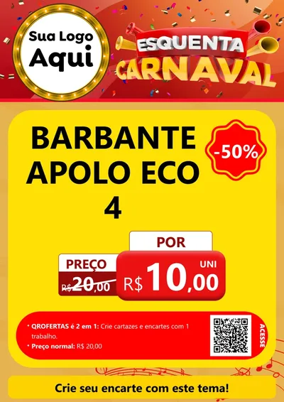 Modelo de Cartaz para Cartaz A4 Vertical com o tema Esquenta Carnaval para Armarinho e Aviamentos