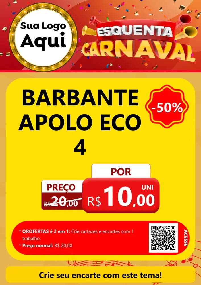 Modelo de Cartaz para Cartaz A4 Vertical com o tema Esquenta Carnaval para Armarinho e Aviamentos