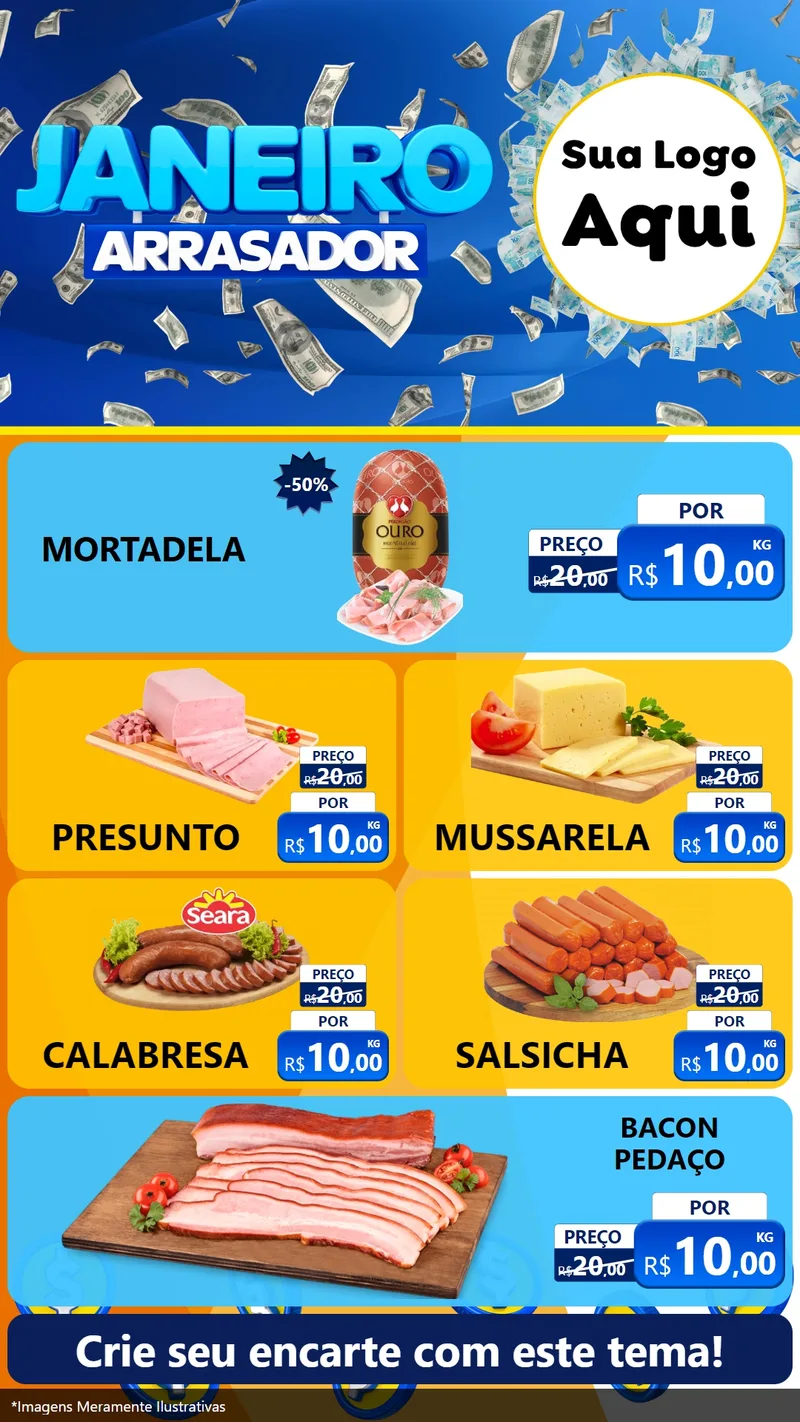 Modelo de TV para TV Vertical com o tema Janeiro Arrasador para Frios e Laticínios