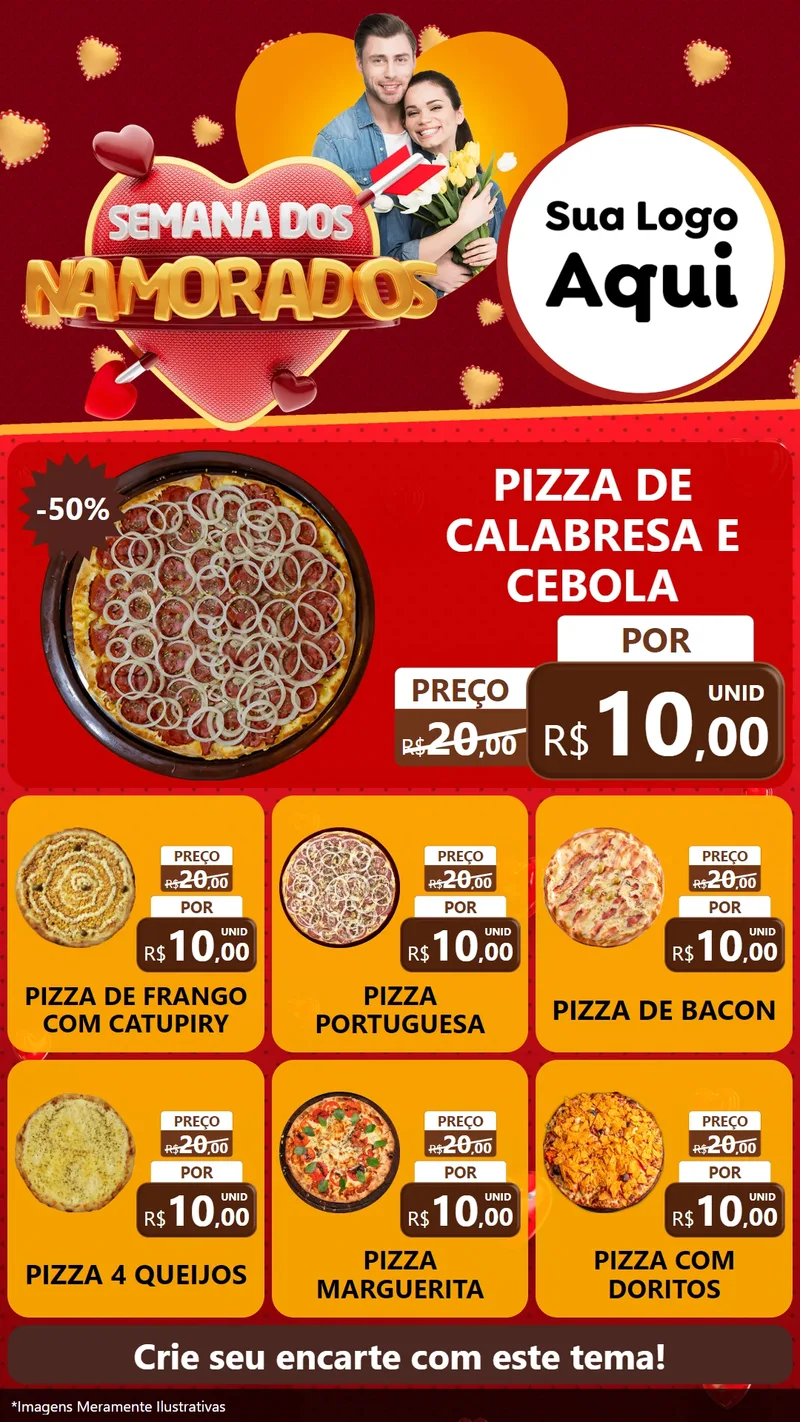 Modelo de Rede Social para Stories com o tema Semana dos Namorados para Pizzaria