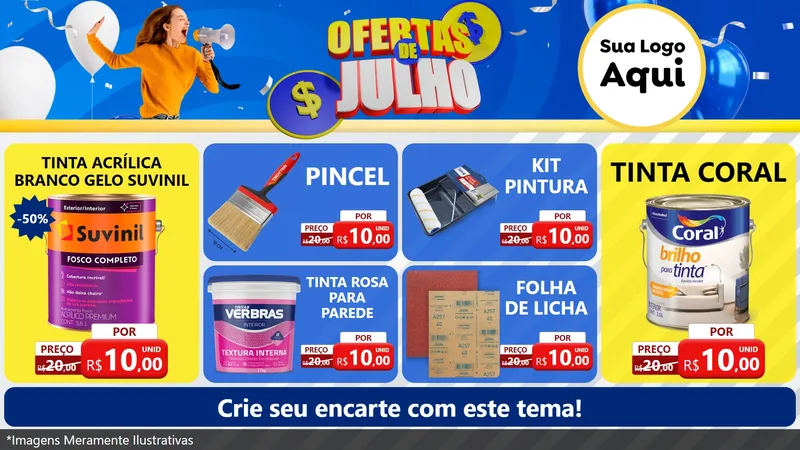 Modelo de TV para TV Horizontal com o tema Ofertas de Julho para Tintas e Ferramentas