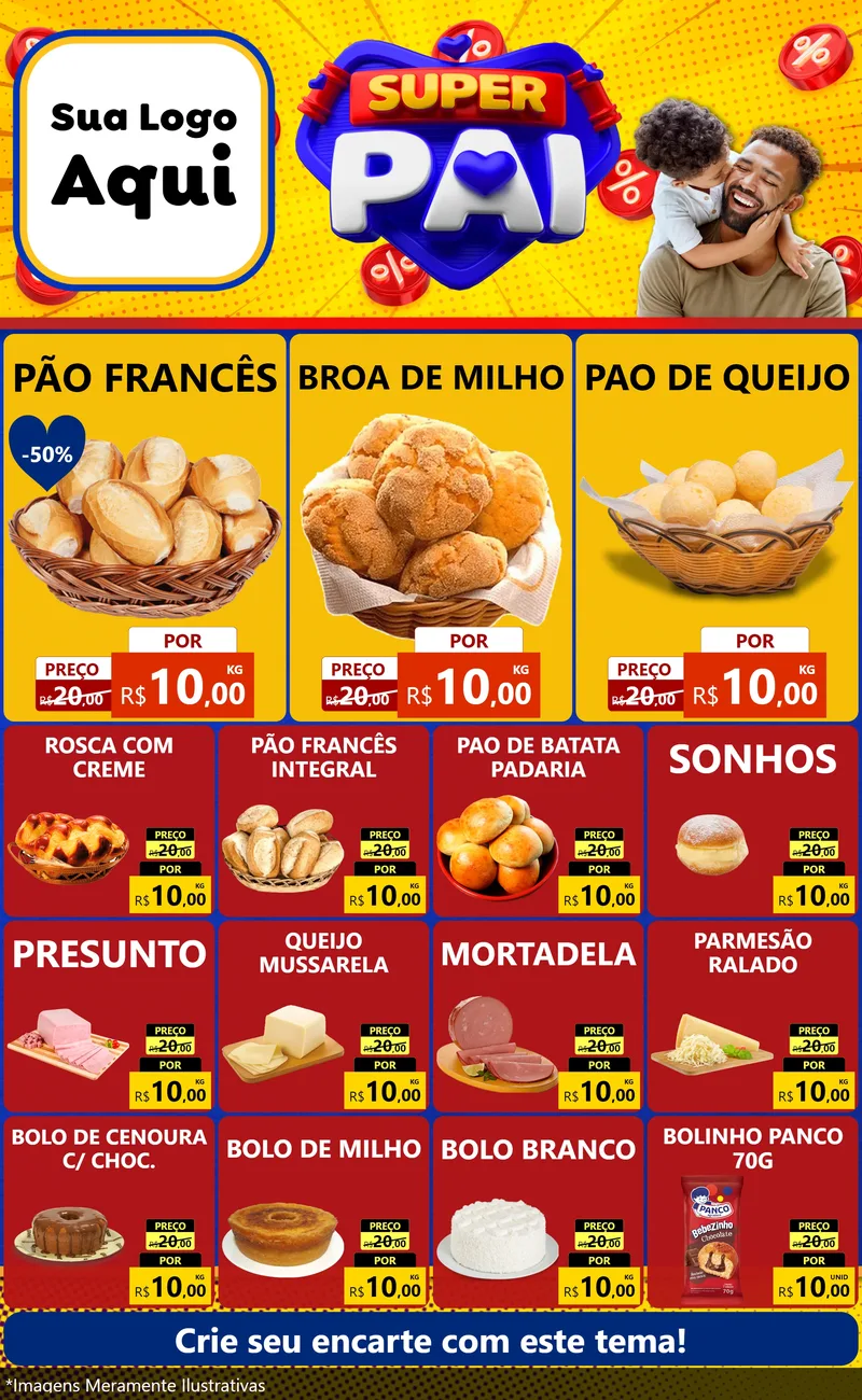 Modelo de Encarte para Encarte Grande com o tema Super Pai para Padaria