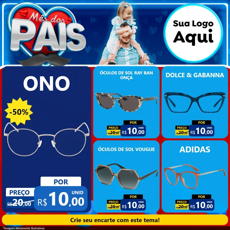 Modelo de Rede Social para Feed Facebook com o tema Mês Dos Pais para Óticas