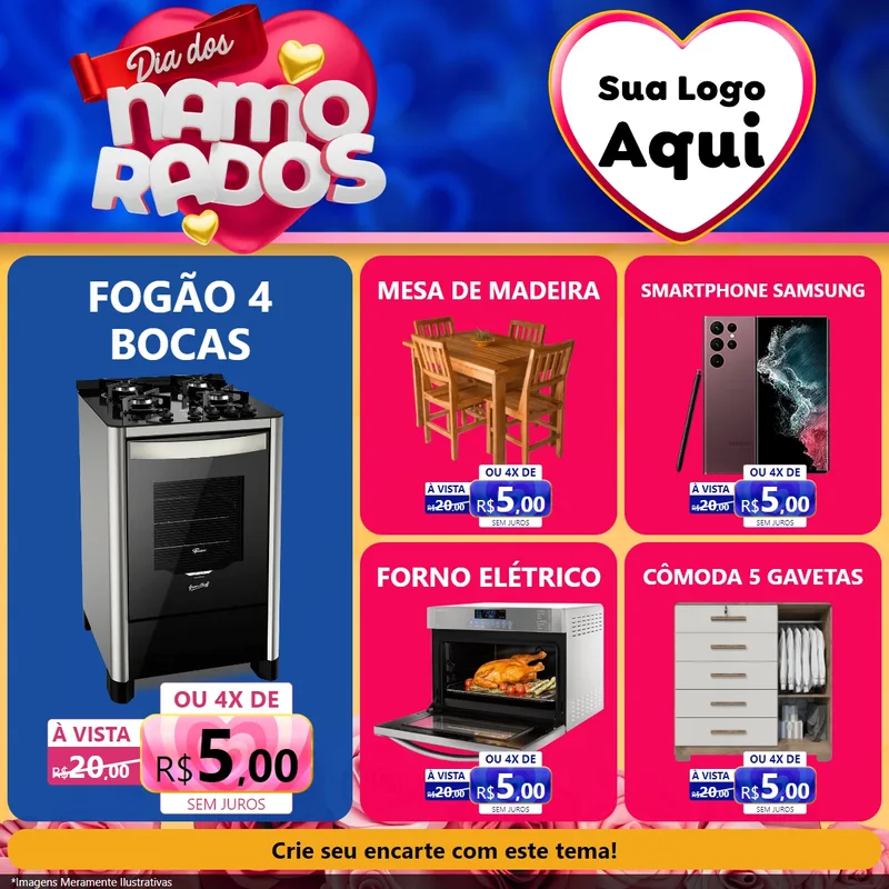 Modelo de Rede Social para Feed Facebook com o tema Dia dos namorados para Móveis e Eletro