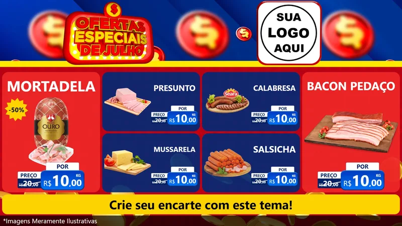 Modelo de TV para TV Horizontal com o tema Ofertas Especiais de Julho para Frios e Laticínios