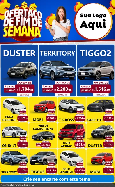 Modelo de Encarte para Encarte Grande com o tema Ofertaço de Fim de Semana para Concessionaria de Carros