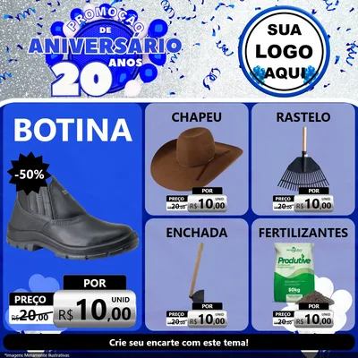 Modelo de Rede Social para Feed Facebook com o tema Promoção de Aniversário - 20 Anos para Agropecuária