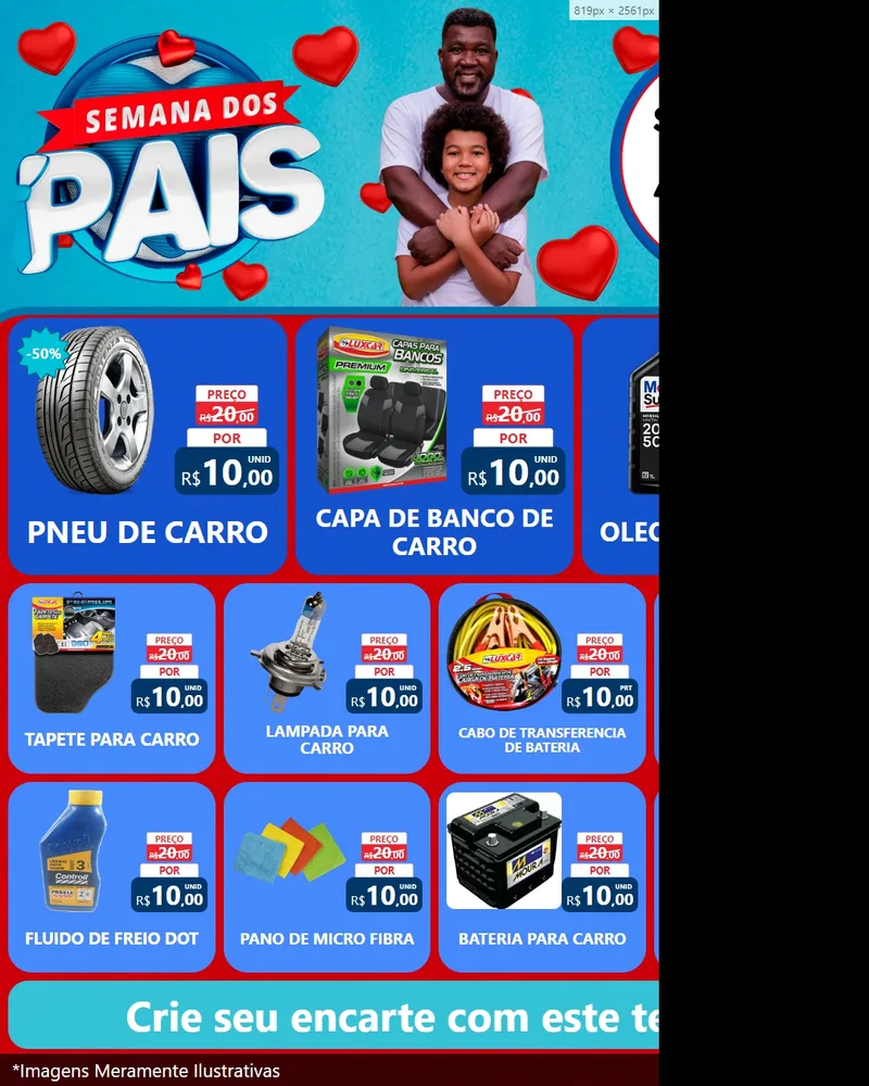 Modelo de Rede Social para Feed Instagram com o tema Semana Dos Pais para Auto peças