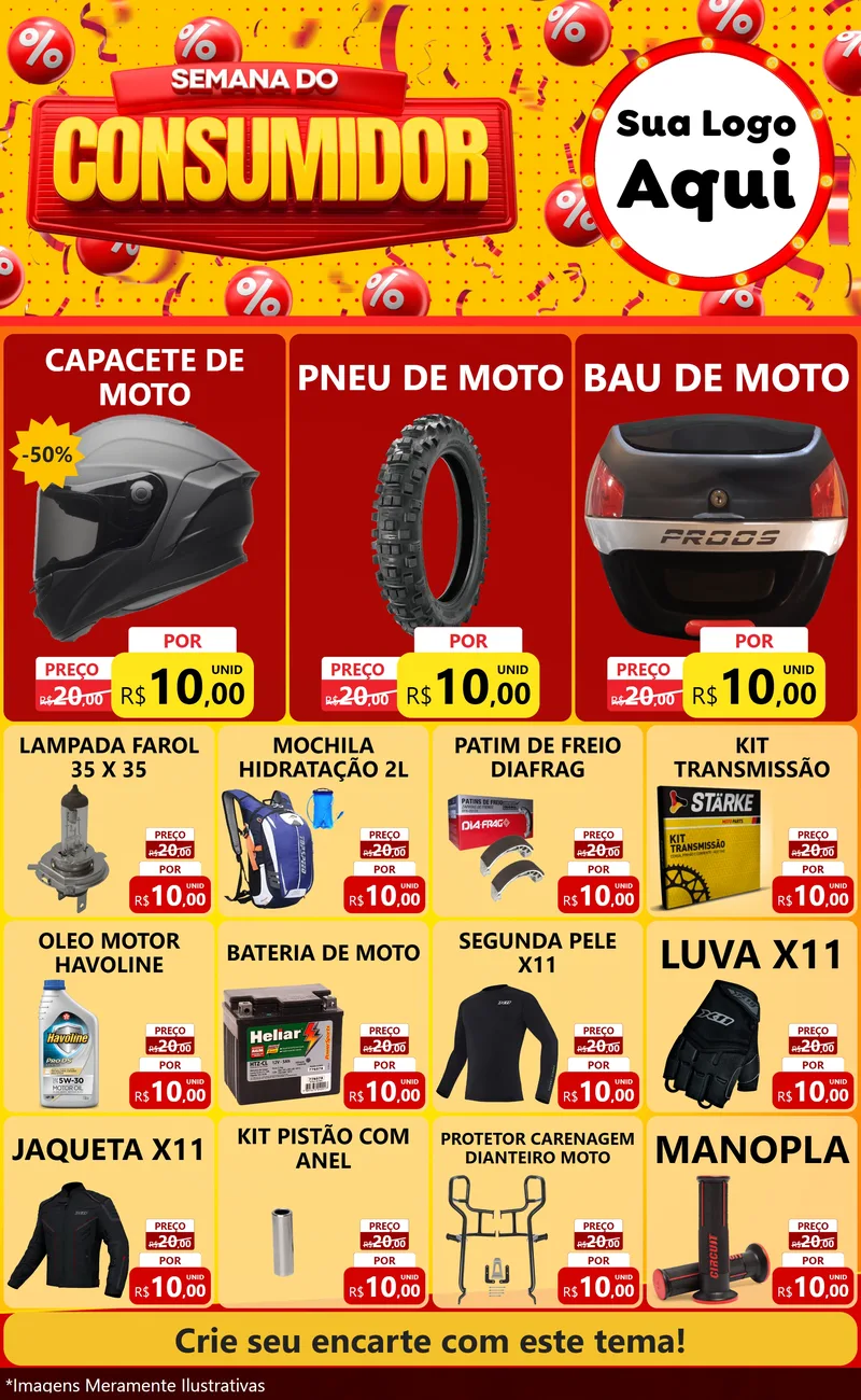 Modelo de Encarte para Encarte Grande com o tema Semana do Consumidor para Moto peças