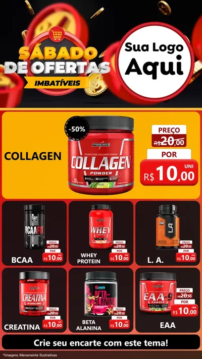Modelo de Rede Social para Stories com o tema Sábado de Ofertas Imbatíveis para Suplementos alimentares