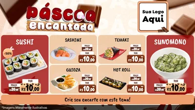 Modelo de TV para TV Horizontal com o tema Páscoa Encantada para Comida japonesa