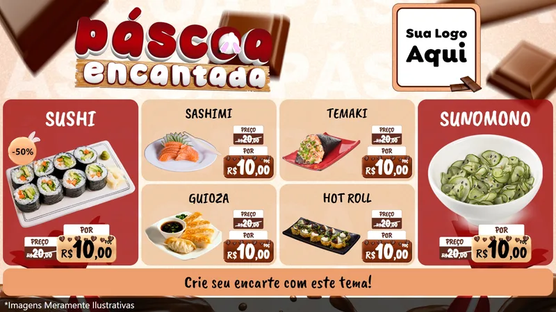 Modelo de TV para TV Horizontal com o tema Páscoa Encantada para Comida japonesa