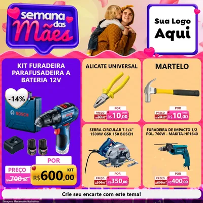 Modelo de Rede Social para Feed Facebook com o tema Semana das Mães para Maquinas e Ferramentas