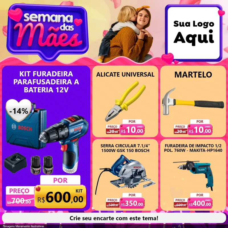 Modelo de Rede Social para Feed Facebook com o tema Semana das Mães para Maquinas e Ferramentas