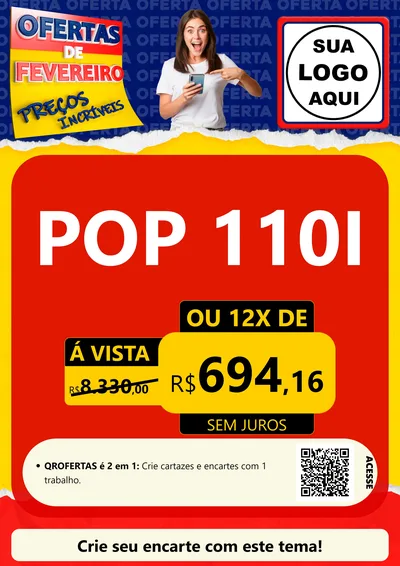 Modelo de Cartaz para Cartaz A4 Vertical com o tema Ofertas de Fevereiro - Preços Incríveis para Concessionaria de Motos