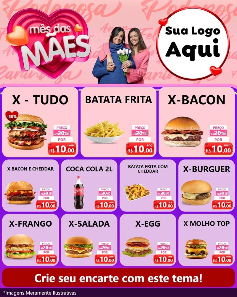 Modelo de Rede Social para Feed Instagram com o tema Mês Das Mães para Hamburgueria