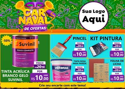 Modelo de Encarte para Encarte A4 Horizontal com o tema Carnaval de Ofertas para Tintas e Ferramentas