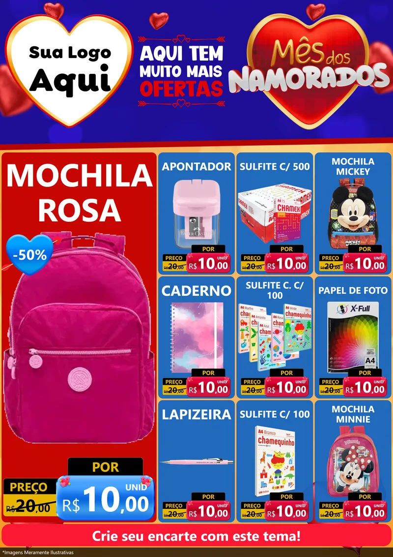 Modelo de Encarte para Encarte A4 Vertical com o tema Mês dos Namorados para Papelaria