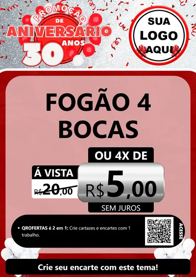 Modelo de Cartaz para Cartaz A4 Vertical com o tema Promoção de Aniversário - 30 Anos para Móveis e Eletro