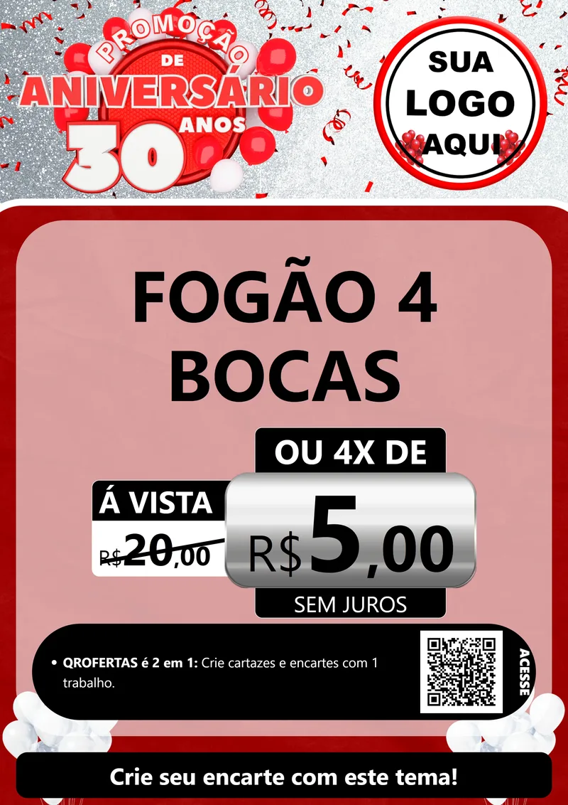 Modelo de Cartaz para Cartaz A4 Vertical com o tema Promoção de Aniversário - 30 Anos para Móveis e Eletro