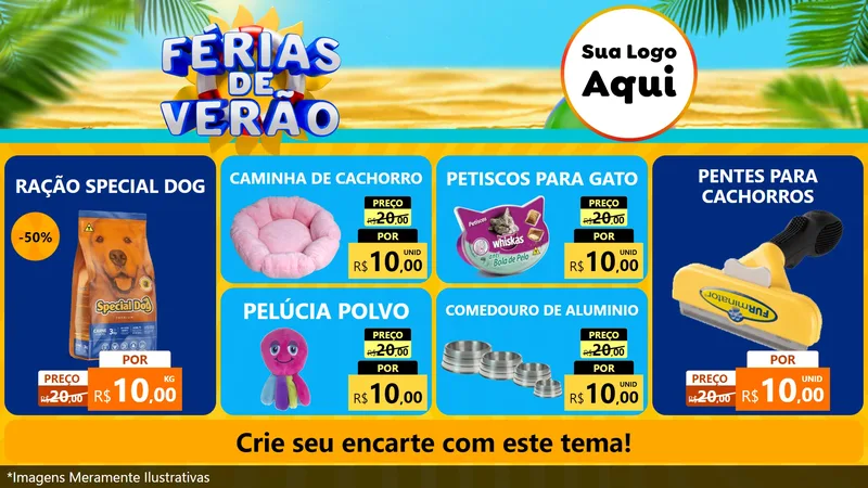 Modelo de TV para TV Horizontal com o tema Férias de Verão para Pet Shop