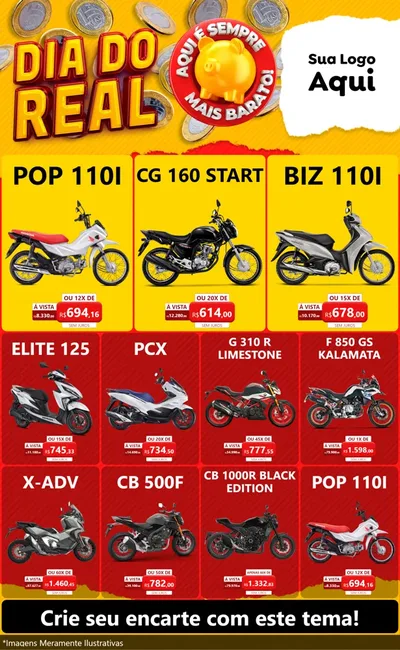 Modelo de Encarte para Encarte Grande com o tema Dia Do Real para Concessionaria de Motos