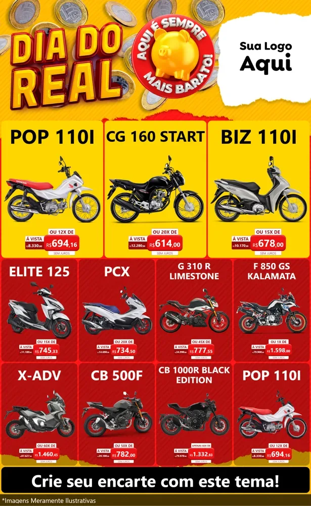 Modelo de Encarte para Encarte Grande com o tema Dia Do Real para Concessionaria de Motos