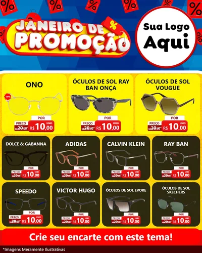 Modelo de Rede Social para Feed Instagram com o tema Janeiro de Promoção para Óticas