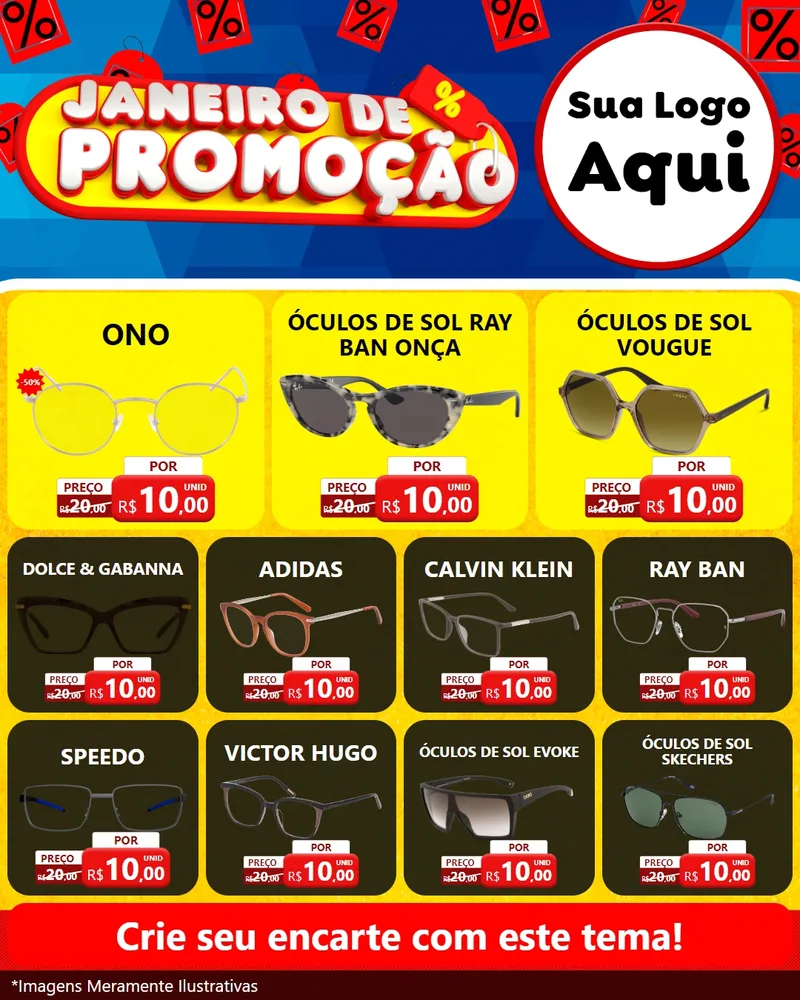 Modelo de Rede Social para Feed Instagram com o tema Janeiro de Promoção para Óticas