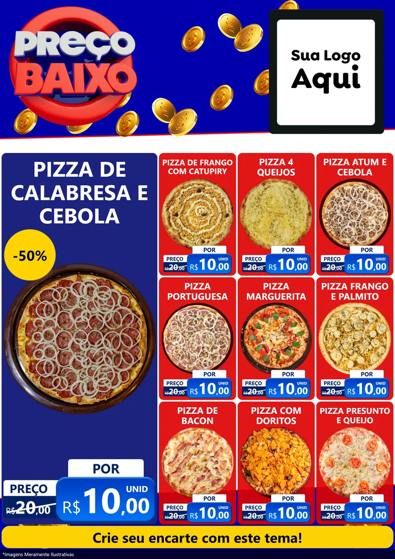 Modelo de Encarte para Encarte A4 Vertical com o tema Preço Baixo para Pizzaria