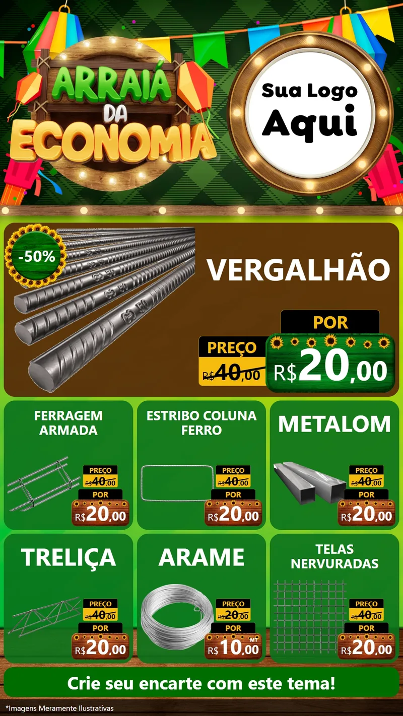 Modelo de Rede Social para Stories com o tema Arraiá de Economia para Ferragens