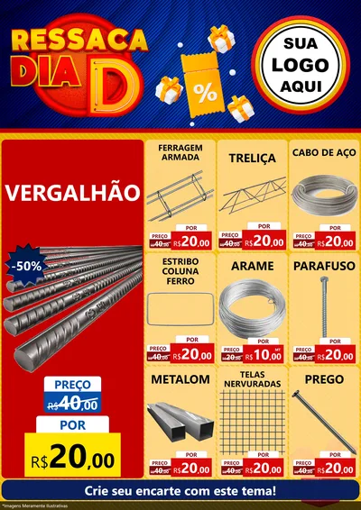 Modelo de Encarte para Encarte A4 Vertical com o tema Ressaca Dia D para Ferragens