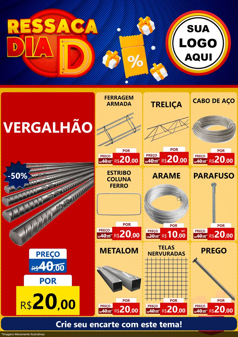 Modelo de Encarte para Encarte A4 Vertical com o tema Ressaca Dia D para Ferragens