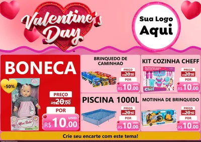 Modelo de Encarte para Encarte A4 Horizontal com o tema Valentine's Day para Brinquedos