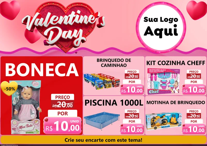 Modelo de Encarte para Encarte A4 Horizontal com o tema Valentine's Day para Brinquedos