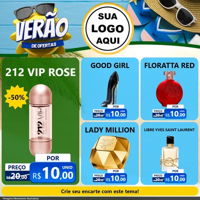 Modelo de Rede Social para Feed Facebook com o tema Verão de Ofertas para Perfumes