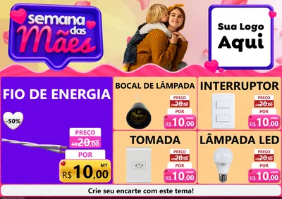 Modelo de Encarte para Encarte A4 Horizontal com o tema Semana das Mães para Materiais Elétricos