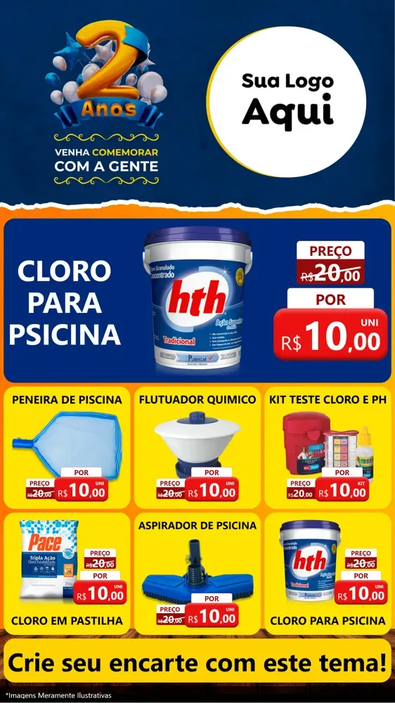 Modelo de Rede Social para Stories com o tema Aniversário de 2 anos para Produtos para Piscina