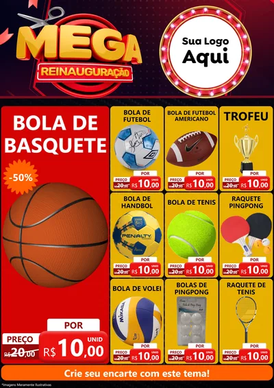 Modelo de Encarte para Encarte A4 Vertical com o tema Mega Reinauguração para Artigos Esportivos