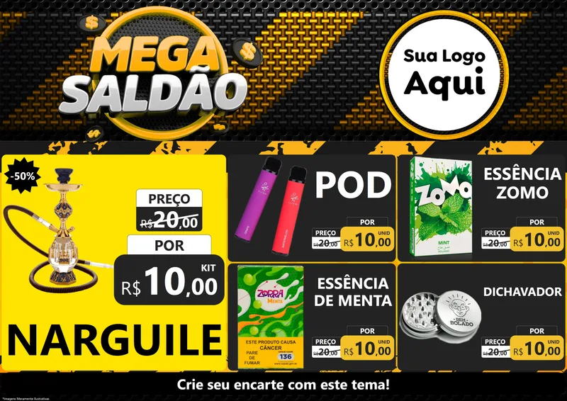 Modelo de Encarte para Encarte A4 Horizontal com o tema Mega Saldão para Tabacaria