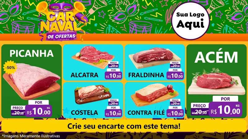 Modelo de TV para TV Horizontal com o tema Carnaval de Ofertas para Açougue