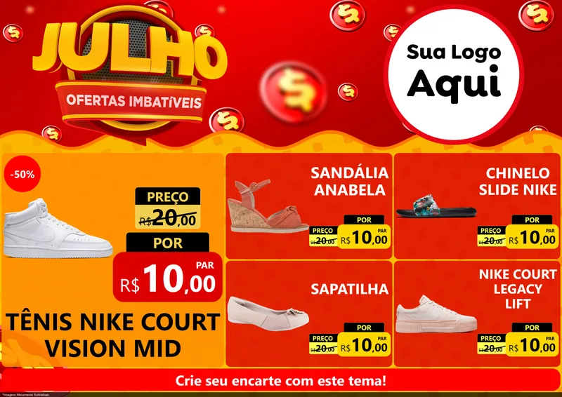 Modelo de Encarte para Encarte A4 Horizontal com o tema Julho Ofertas Imbatíveis para Calçados