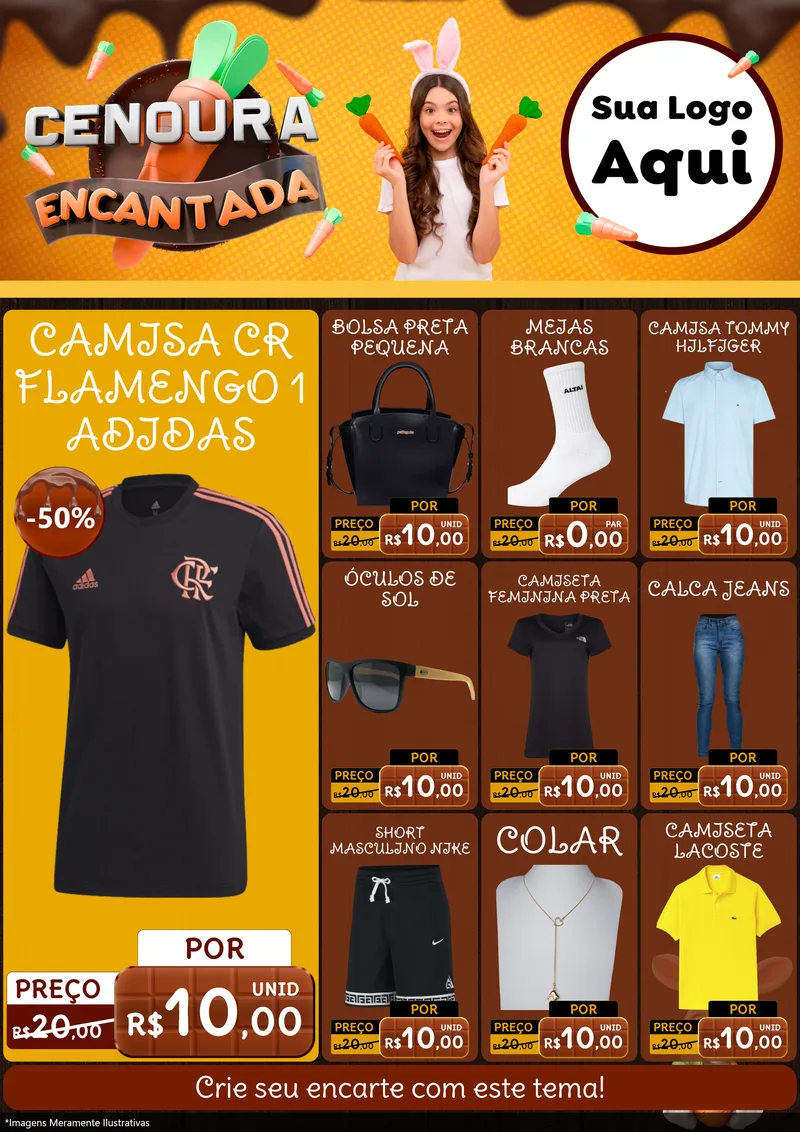 Modelo de Encarte para Encarte A4 Vertical com o tema Cenoura Encantada - Páscoa para Roupas e acessórios