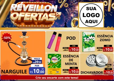 Modelo de Encarte para Encarte A4 Horizontal com o tema Réveillon de Ofertas para Tabacaria