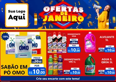 Modelo de Encarte para Encarte A4 Horizontal com o tema Ofertas de Janeiro para Produtos de Limpeza