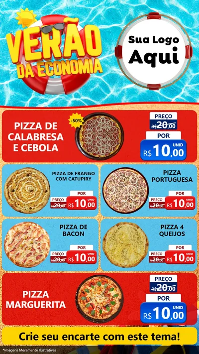 Modelo de TV para TV Vertical com o tema Verão da Economia para Pizzaria
