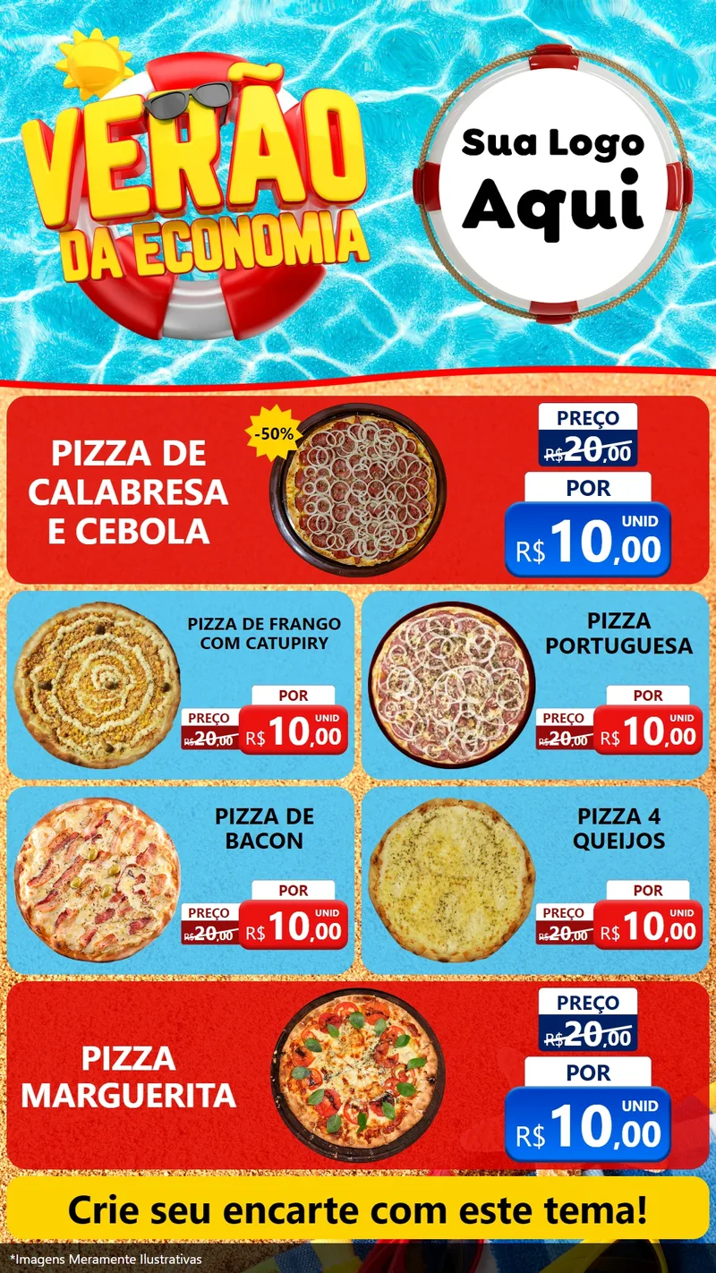 Modelo de TV para TV Vertical com o tema Verão da Economia para Pizzaria