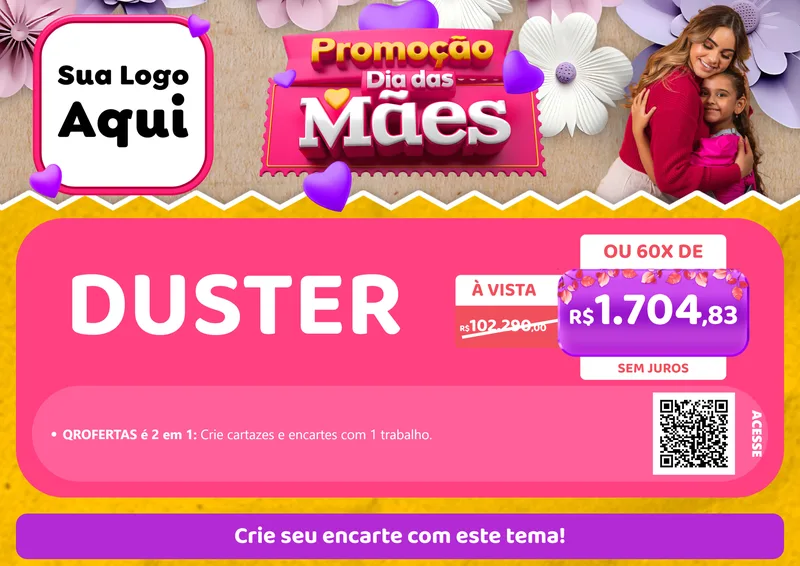 Modelo de Cartaz para Cartaz A4 Horizontal com o tema Promoção Dia das Mães para Concessionaria de Carros
