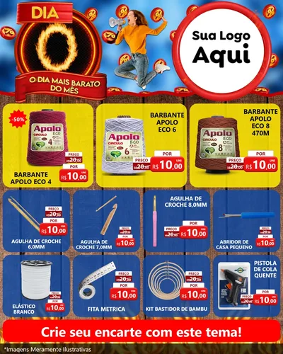 Modelo de Rede Social para Feed Instagram com o tema Dia O - O Dia Mais Barato Do Mês para Armarinho e Aviamentos