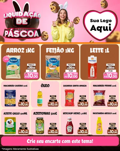 Modelo de Rede Social para Feed Instagram com o tema Liquidação de Páscoa para Supermercado